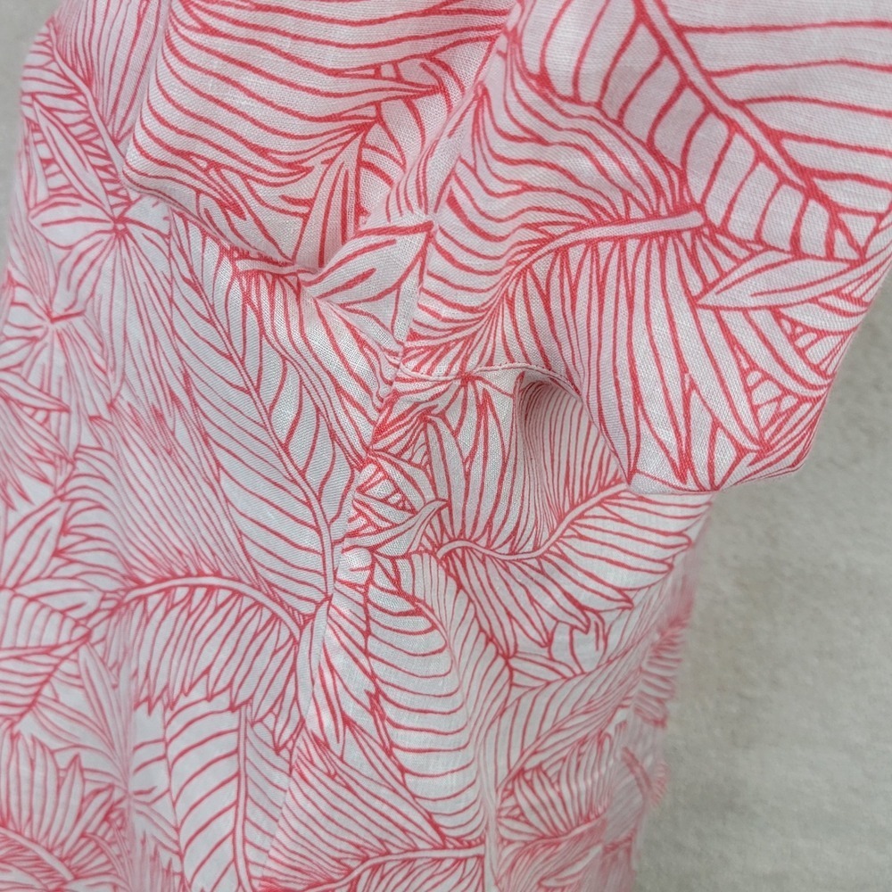 Tommy Bahama Womens M Coral Pink Tropical Leaf 100% Linen Button Up Shirt - Picture 13 of 13